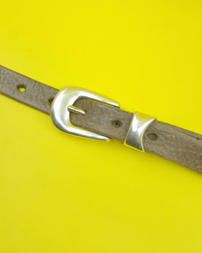 Grey Leather 2CM Belt
