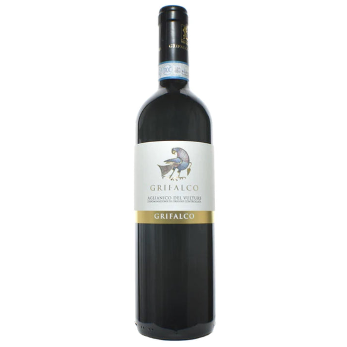 Grifalco Aglianico del Vulture red wine bottle with bird label