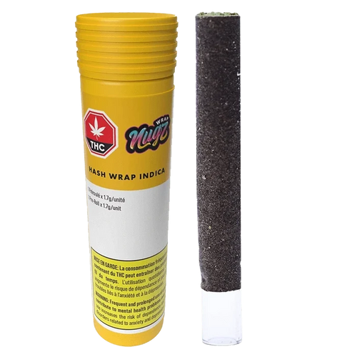 Front view of the Nug Hash Wrap packaging, displaying a colorful logo against a dark background.