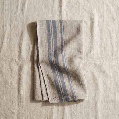 Heirloom Linen Tea Towel, Natural with Blue Stripe