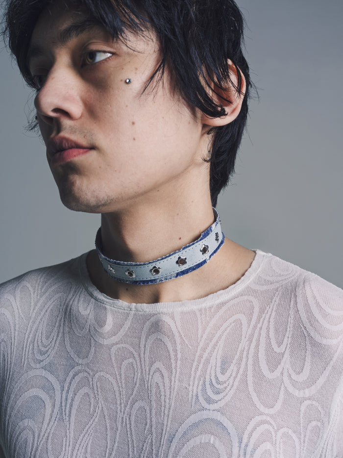 Indigo Leather Denim Flower Choker | Our Legacy | DEPARTAMENTO