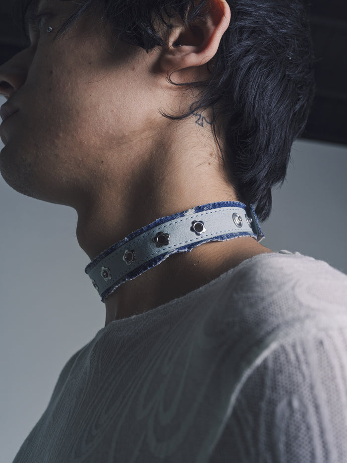 Indigo Leather Denim Flower Choker | Our Legacy | DEPARTAMENTO