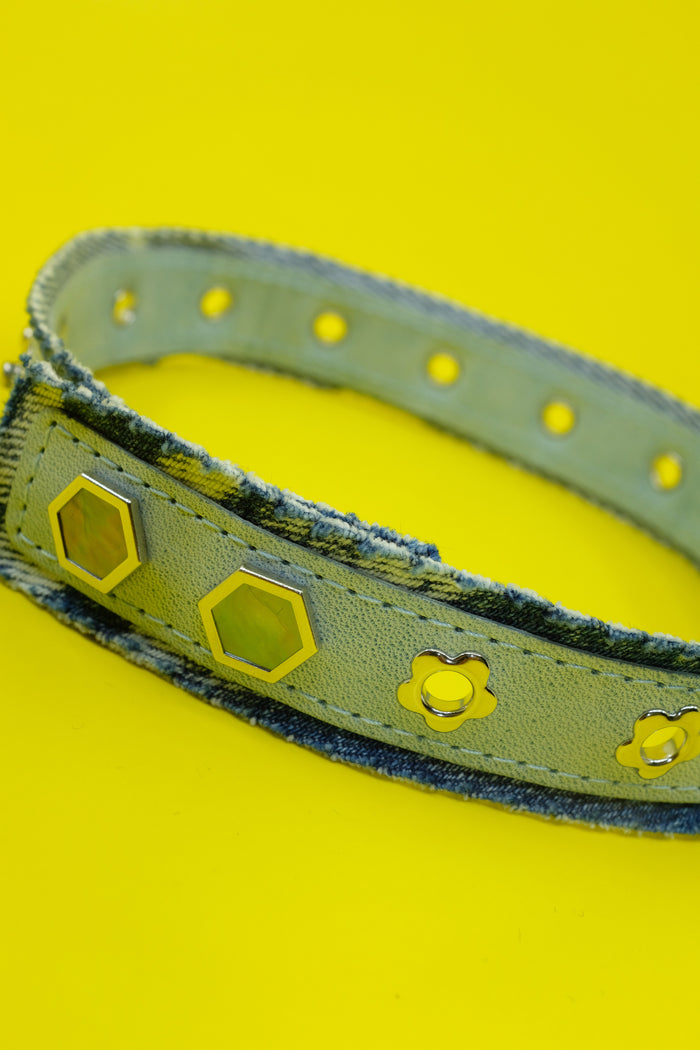 Indigo Leather Denim Flower Choker | Our Legacy | DEPARTAMENTO