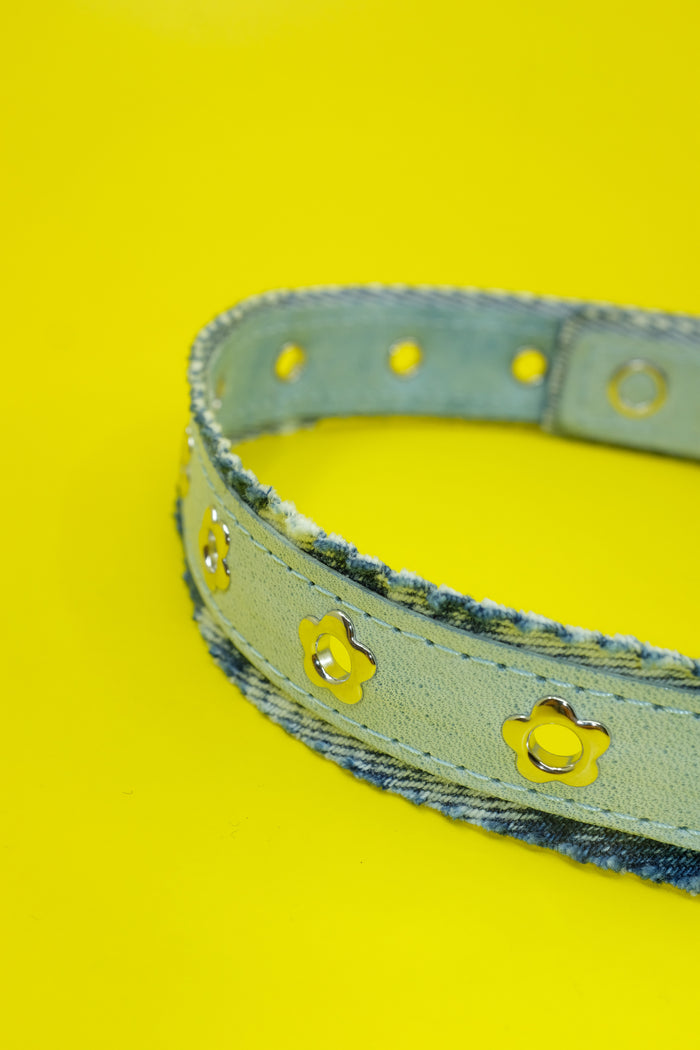 Indigo Leather Denim Flower Choker | Our Legacy | DEPARTAMENTO