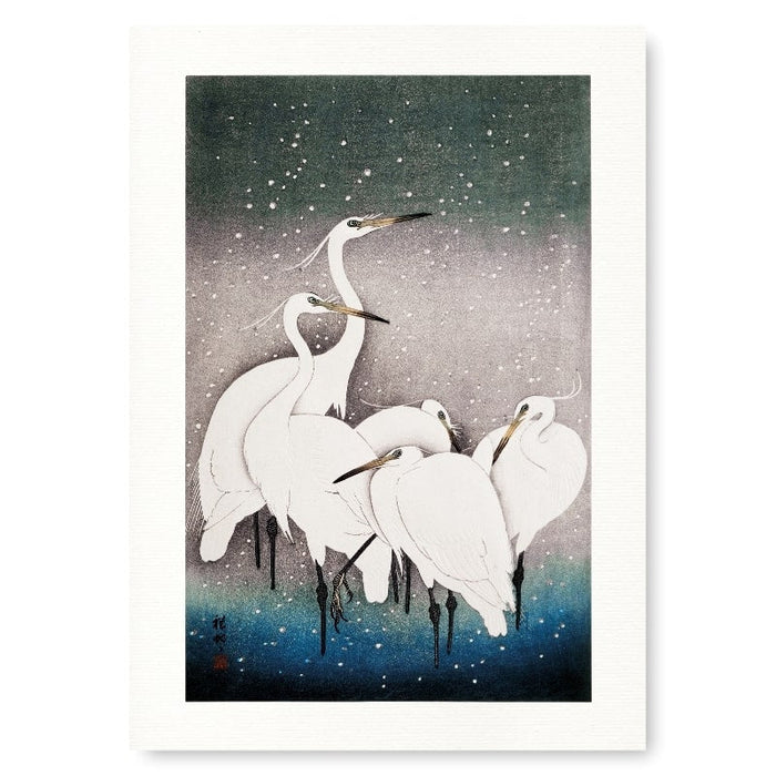 Japanese Block Print - Group of Egrets A3