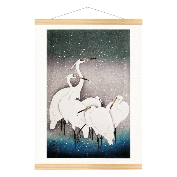 Japanese Block Print - Group of Egrets A3