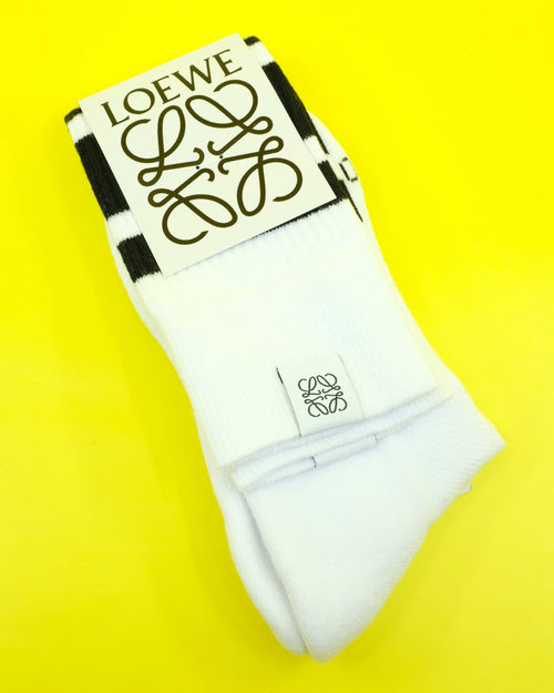 Knee High Stripe White Cotton Rib Socks