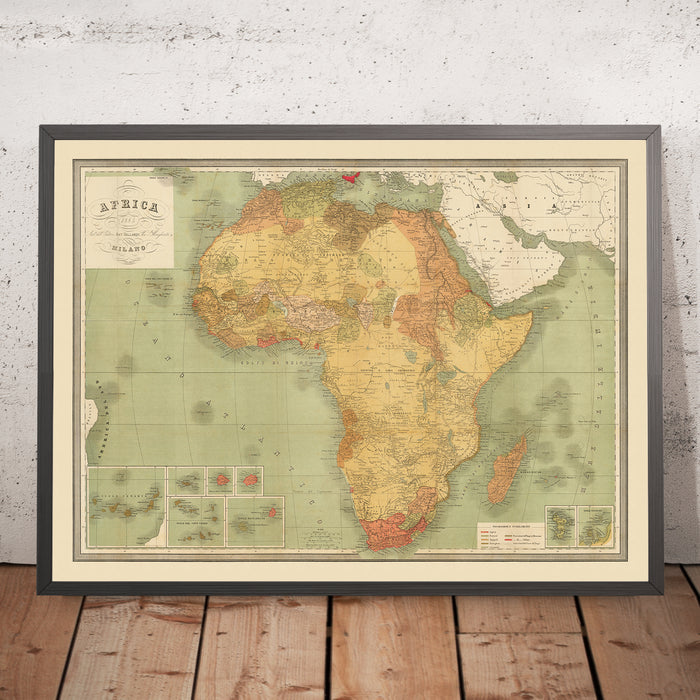 Large Old Map of Colonial Africa by Vallardi, 1885