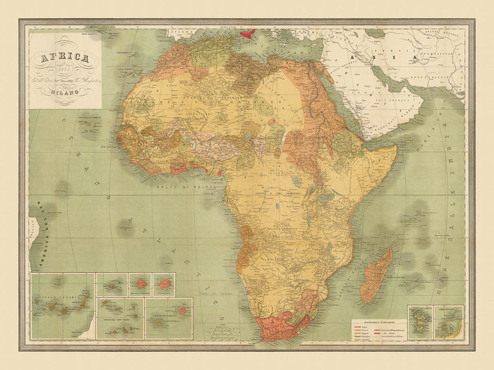 Large Old Map of Colonial Africa by Vallardi, 1885