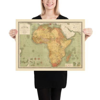 Large Old Map of Colonial Africa by Vallardi, 1885
