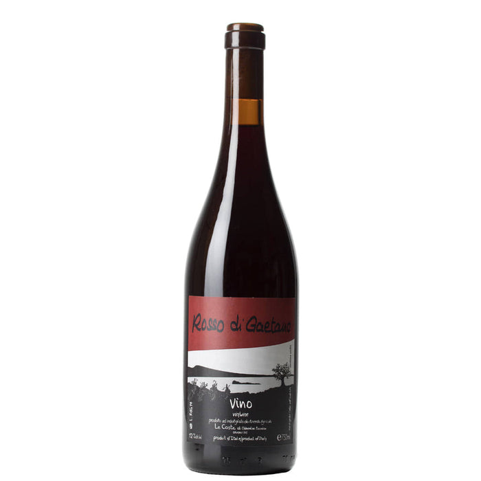 Red wine bottle with foil neck and front label