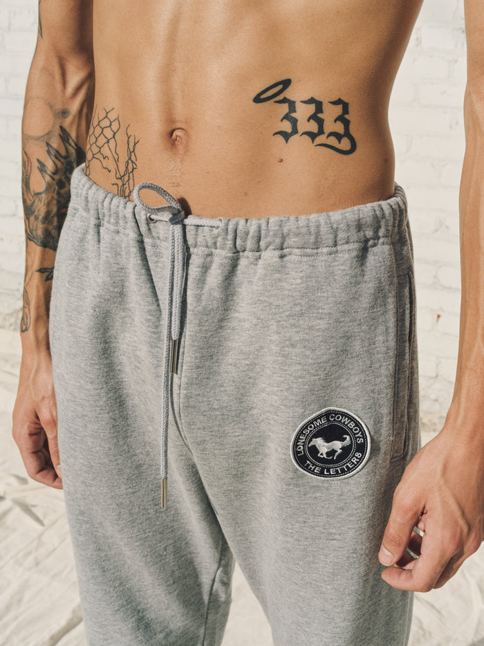 Light Gray Loopwheel Fleece Cotton Horse Emblem Sweat Pants | The Letters | DEPARTAMENTO