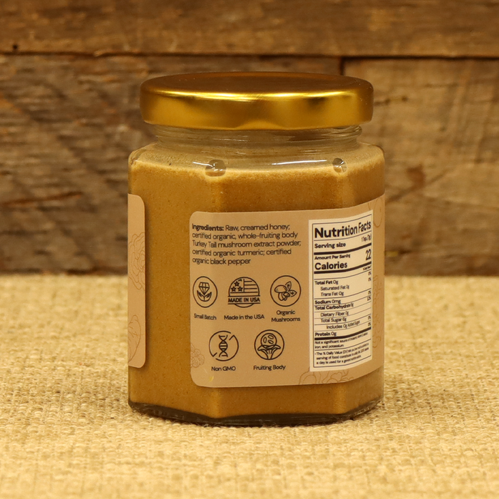 Longevity: Raw Creamed Honey with Organic Turkey Tail, Turmeric, and Black Pepper
