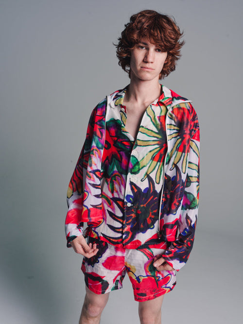 Melting Flower Print Shrunken Full Zip Polo Top | Our Legacy | DEPARTAMENTO