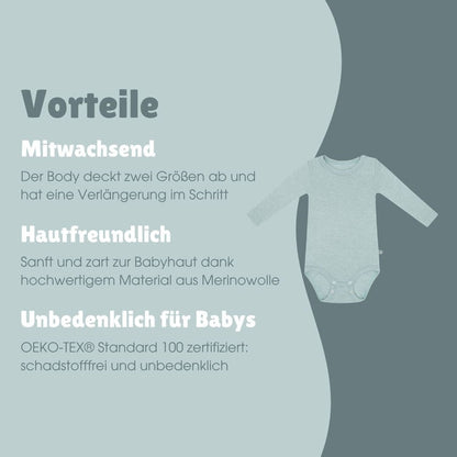 Merinowolle Langarm-Body | Essential Mint