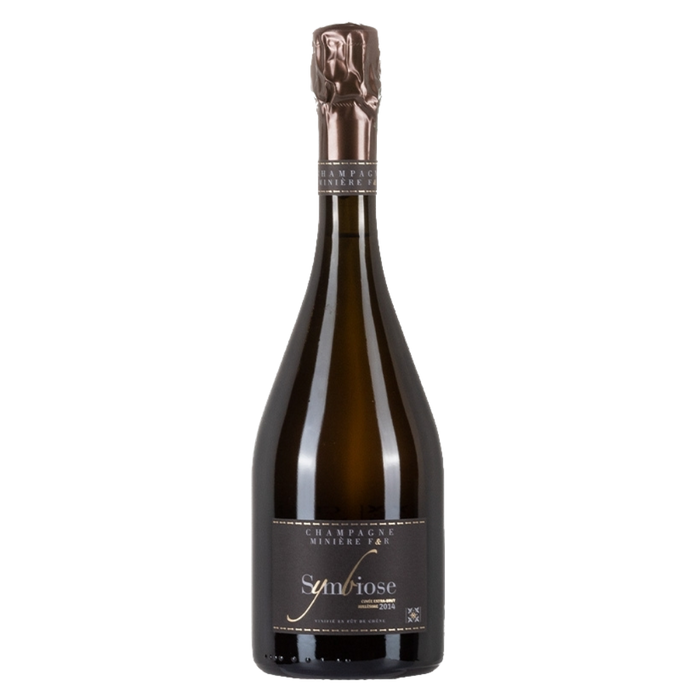 Champagne bottle with gold foil neck and Symbiose label