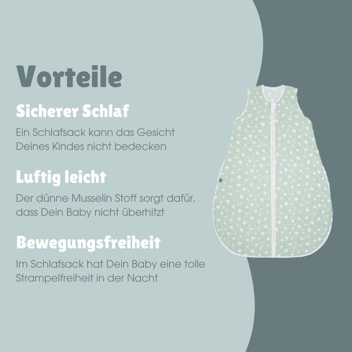 Musselin Schlafsack 0.5 TOG | Punkte Mint