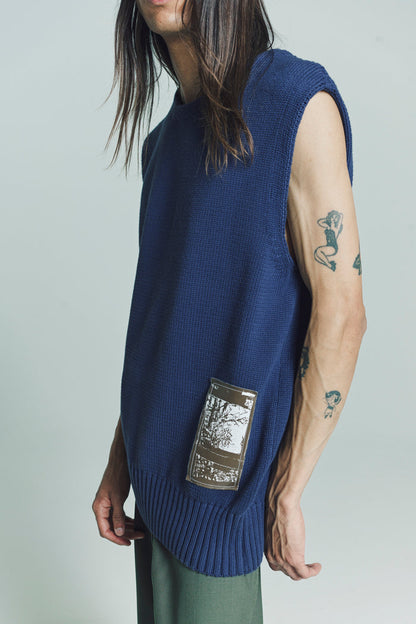 Navy Cotton Knit Vest | GR10K | DEPARTAMENTO