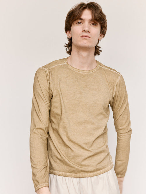 NO.87 Off Green Organic Cotton Long Sleeve T-Shirt | Gabriela Coll Garments | DEPARTAMENTO