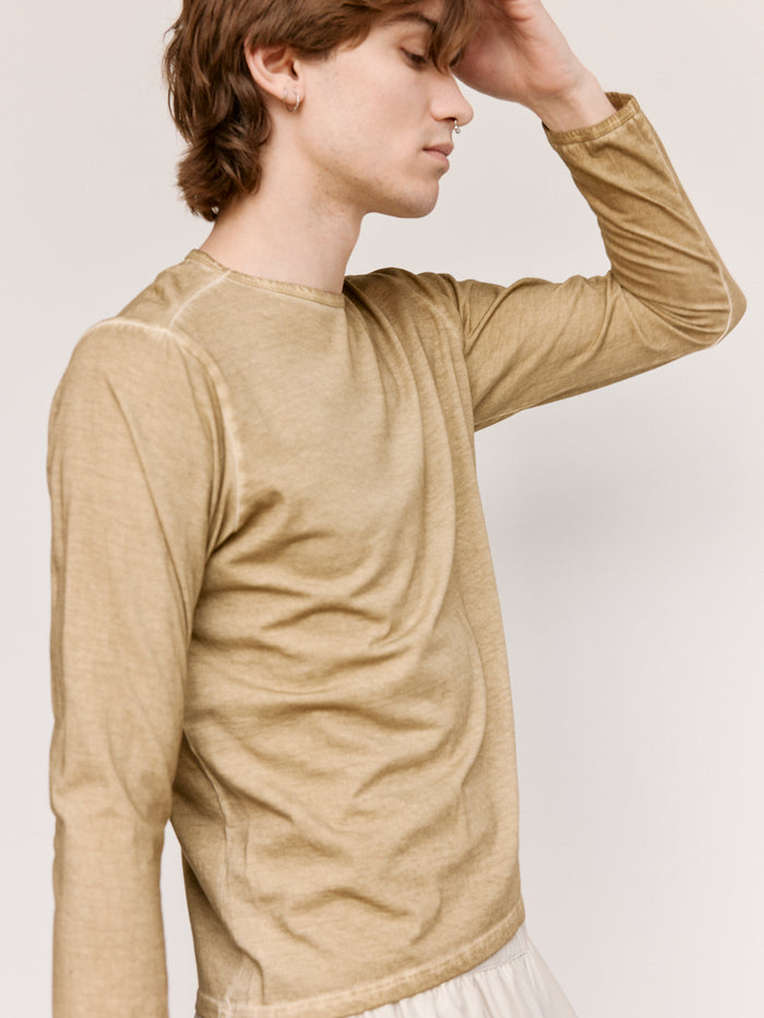 NO.87 Off Green Organic Cotton Long Sleeve T-Shirt | Gabriela Coll Garments | DEPARTAMENTO