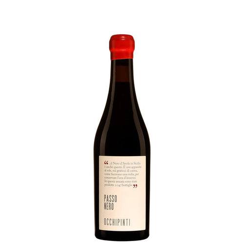 Occhipinti Passonero 2021 wine bottle with red cap and dark label