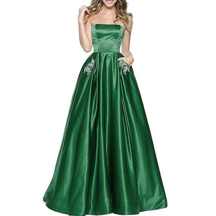 Off The Shoulder Satin Wedding Dresses With Pocket Bridesmaid Dresses