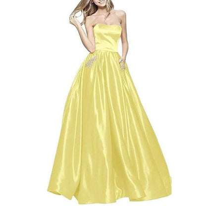 Off The Shoulder Satin Wedding Dresses With Pocket Bridesmaid Dresses