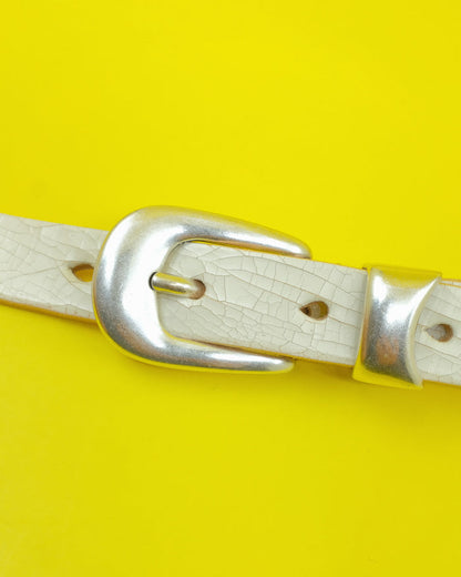 Off White Cracked Leather 2CM Belt