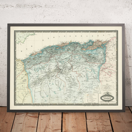 Old Map of Algeria by Garnier, 1860: French Africa, Algiers, Oran, Constantine