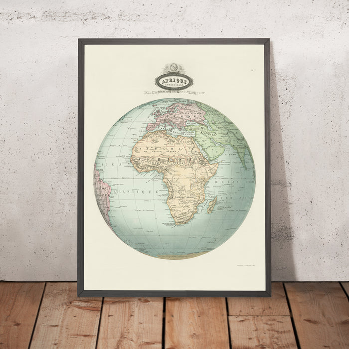 Old Spherical Map of Africa by Garnier, 1860