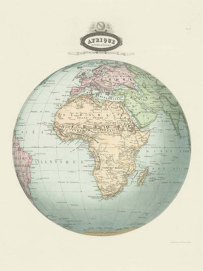 Old Spherical Map of Africa by Garnier, 1860