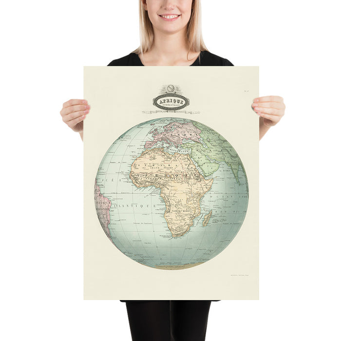 Old Spherical Map of Africa by Garnier, 1860