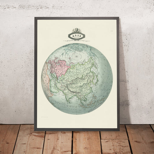 Old Spherical Map of Asia by Garnier, 1860