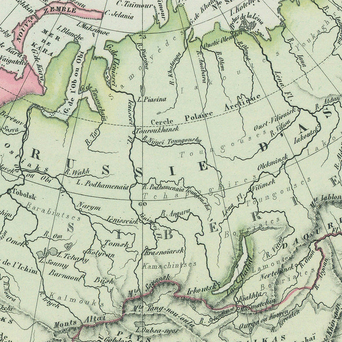 Old Spherical Map of Asia by Garnier, 1860