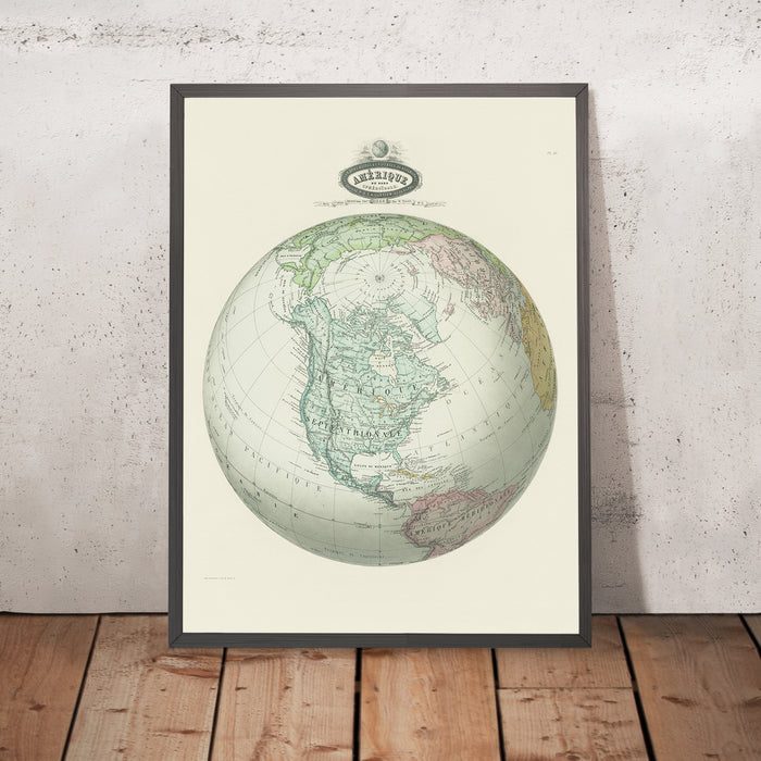 Old Spherical Map of North America by Garnier, 1860