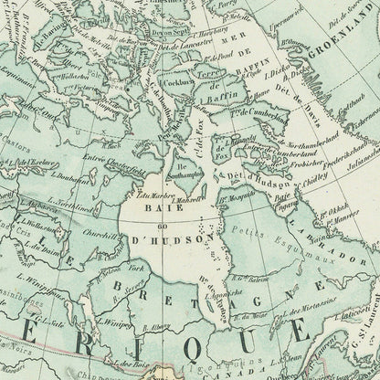Old Spherical Map of North America by Garnier, 1860