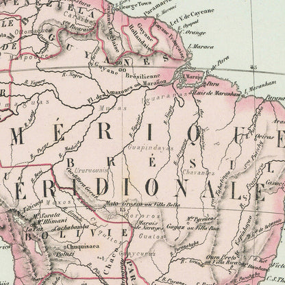 Old Spherical Map of South America by Garnier, 1860
