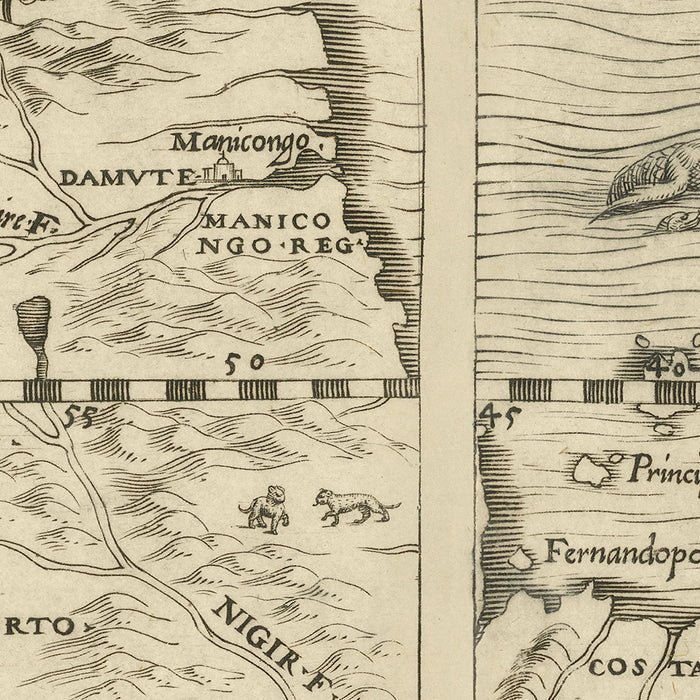 Old Upside Down Map of Africa by Ramusio, 1554