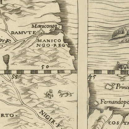 Old Upside Down Map of Africa by Ramusio, 1554