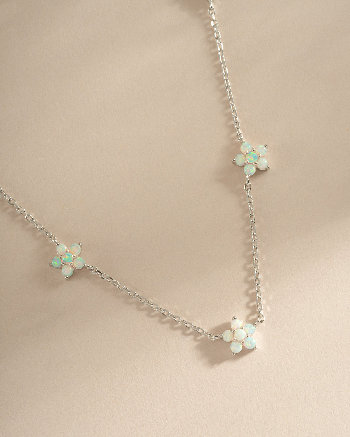 Opal Flower Charm Necklace