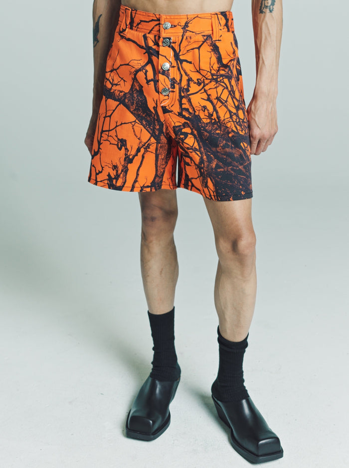 Orange Static Camo Twill Carpenter Shorts