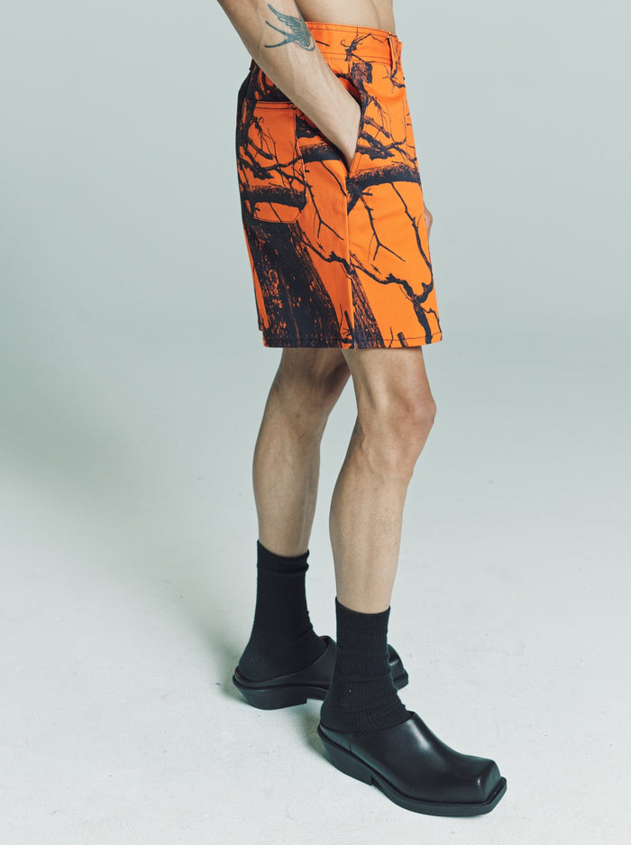 Orange Static Camo Twill Carpenter Shorts