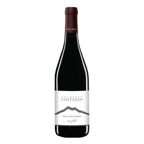 Palmento Costanzo red wine bottle, dark glass with cream label and foil neck
