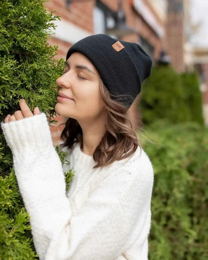 Patented H Stitch Cuffed Beanie, Charcoal Black