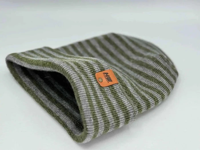 Patented H Stitch RoRo Cuffed Beanie, Gray and Green
