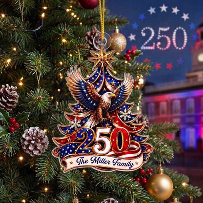 Personalized 250 American Eagle Flag Christmas Tree Ornament | Keepsake Gift For Family & Veterans