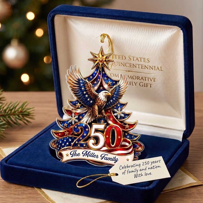Personalized 250 American Eagle Flag Christmas Tree Ornament | Keepsake Gift For Family & Veterans