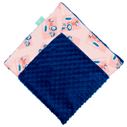 Pink Jeep with Royal Blue Minky Baby Blankie
