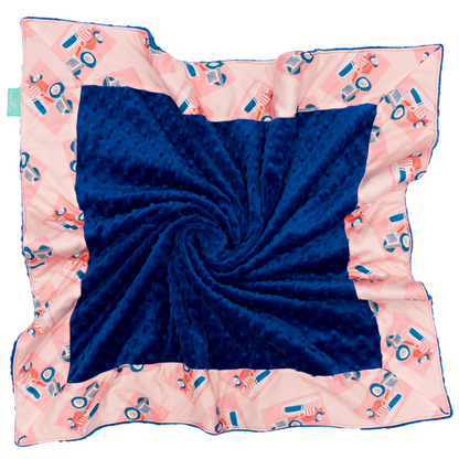 Pink Jeep with Royal Blue Minky Baby Blankie