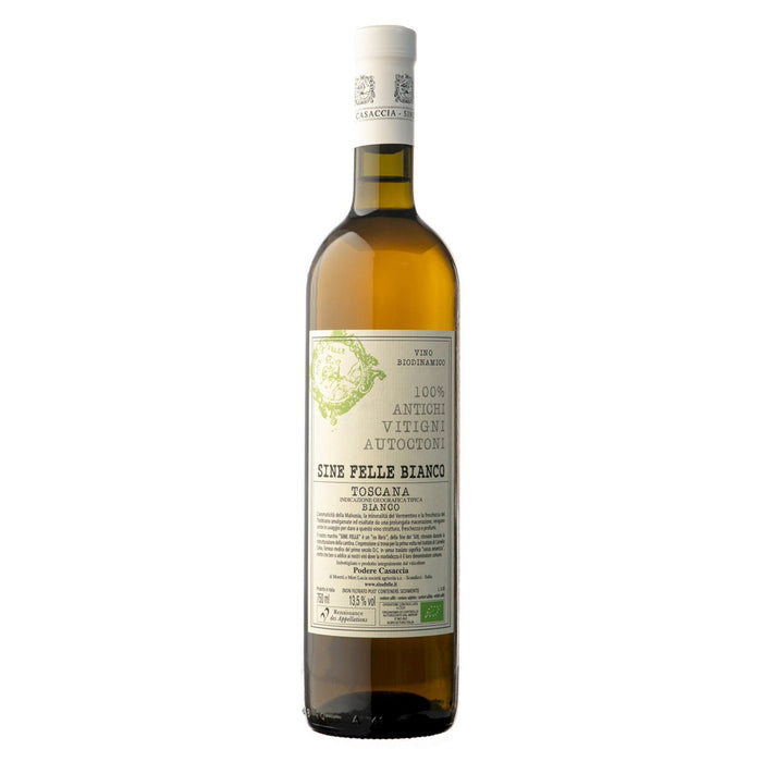 Podere Casaccia Sine Felle Bianco 2023 white wine bottle, amber glass